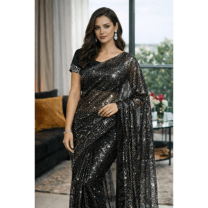 midnight radiance sequin saree